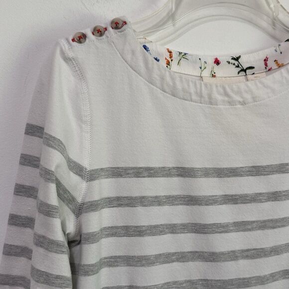 Maeve Anthropologie Gray Striped Shirt S Button Hem 3/4 Sleeve Pullover Casual - Picture 3 of 10